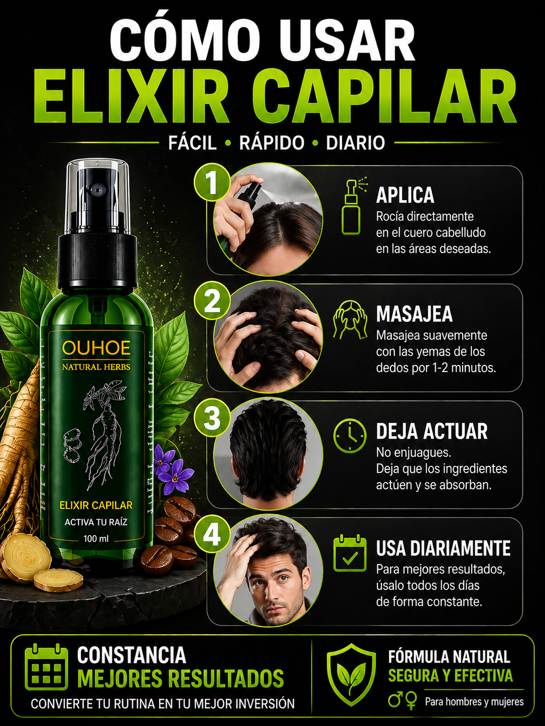 OUHOE ELIXIR DE CRECIMIENTO 🌿 | Activa tu raíz y fortalece tu cabello ✨