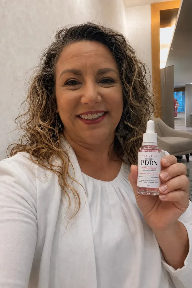 Agustina aplicando un sérum facial